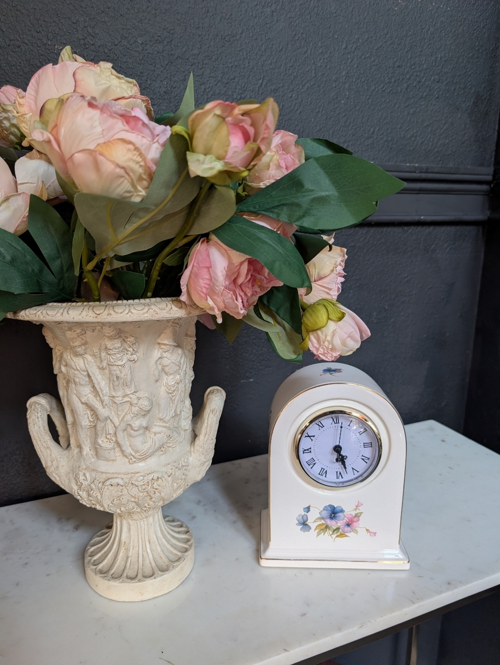 VTG Seth Thomas Mantle Clock Coventry Porcelain Floral Alarm Clock *Refurbished*